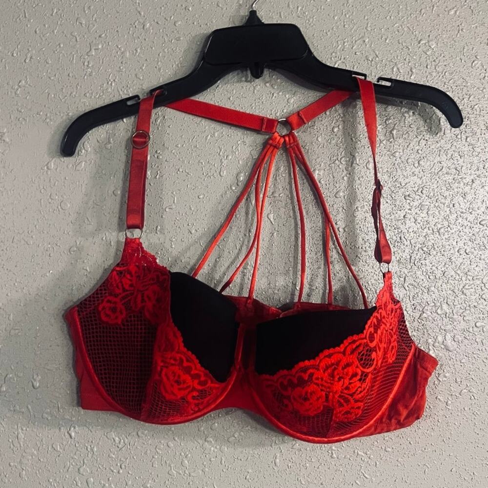 Lane Bryant Cacique 44D womens red & black razorback bra lace sexy feminine Y2K